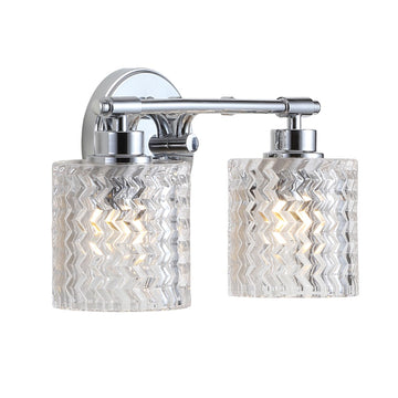 Spaulding Vintage Iron/Chevron Pattern Glass Farmhouse Cottage LED Vanity Light - JONATHAN Y